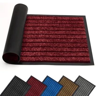 Image of AMEHA Door Mat Indoor &amp; Outdoor Red 40x60 Cm Heavy Duty Rubber Mats Dirt Trapper Non Slip Washable Barrier Floor Entrance Rug Shoes Scraper Super Absorbent Front Doormats