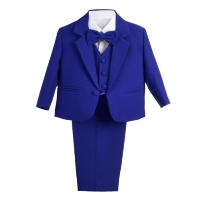 Image of Lito Angels Baby Boy Formal Dress Suit Wedding Outfit Wear, 5 Pieces Set (Blazer, Shirt, Waistcoat, Trousers, Bow Tie) Age 3 Months (Tag Number 3M), Royal Blue