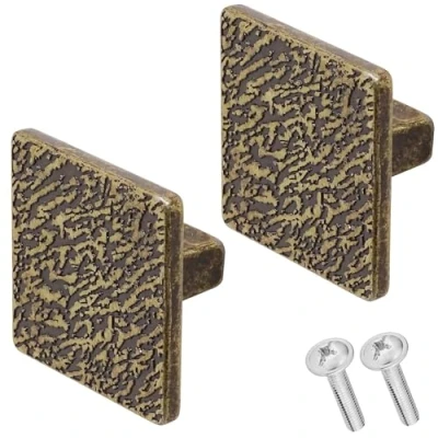Image of Decoranddecor Aris 40mm Square Cabinet Knob Zinc Alloy 2 Pack, Antique Brass