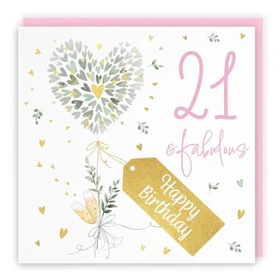 Image of Hunts England Contemporary Hearts Pretty 21st Birthday Card Luxury Gold Foil Milo&#039;s Gallery Age 21 Female Fabulous For Year Old Twenty One Her