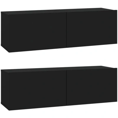 Image of vidaXL Black TV Wall Cabinets Mounted Floating Units Engineered Wood Modern Living Room Furniture Includes Ample Storage Space with Shelves and Compartments