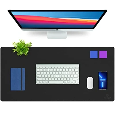 Image of K KNODEL Desk Mat, Office Pad, PVC Leather Blotter, Laptop Waterproof Writing Pad for and Home, Dual Sided (43 x 90cm, Black/Black)