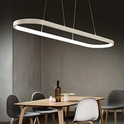 Image of Bellastein Pendant Light Oval Dining Table Office Lamps, LED Hanging dimmable Ceiling with Remote Control, Modern Ring Design Chandelier for Room Kitchen lamp (L70cm, White)