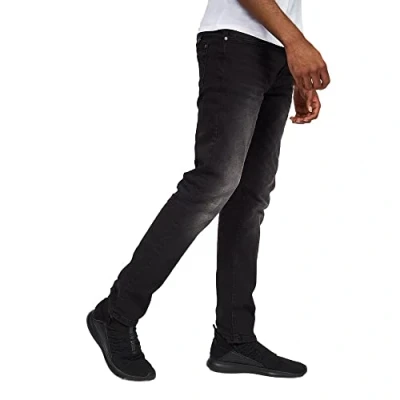 Image of Crosshatch Mens Regular Fit Straight Jeans Pants All Waist &amp; Leg Sizes from 30W to 40W(Washed Black&amp;34W/30L)
