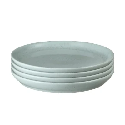 Image of Denby Teal Speckle Set of 4 Coupe Dinner Plates Dishwasher &amp; Microwave Safe Crockery Soft Textured Glaze Effect Ceramic Stoneware Chip Crack Resistant L26xW26xH3