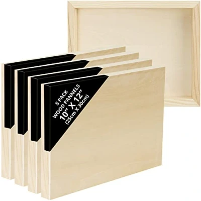 Image of Belle Vous 5 Pack Unfinished Wooden Canvas Painting Boards 25 x 30cm / 10 12 Inches Natural Basswood Panel Mixed Media Cradle Panels for Encaustic Art, Paint Pouring &amp; Crafts