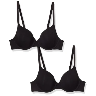 Image of Amazon Essentials Women&#039;s Comfortable Underwire T Shirt Bra, Pack of 2, Black, 38C