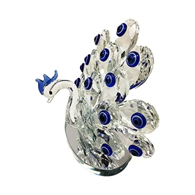 Image of GLASS Sparkle Ornament Bling Crushed Diamond Gift CRYSTALLIZED MIRRORED PEACOCK Handmade Craft Display Present Home Decoration 10cm