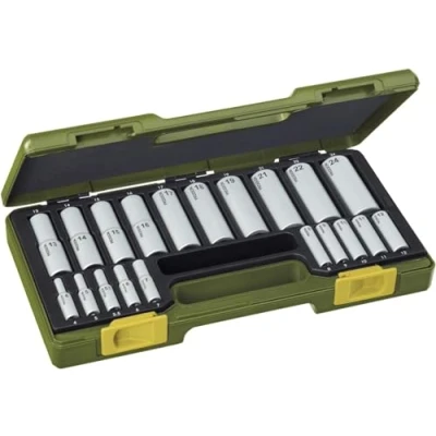 Image of Proxxon 23292 Specialty Socket Set, 0 V, Silver/Green, 1/4 1/2 Inch, Set of 20 Piece