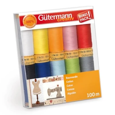 Image of Gutermann 734521 2 Thread Set Natural Cotton 50 100m x 10 reels, Multi Colour