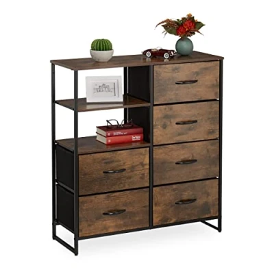 Image of Relaxdays Chest of Drawers, 6 H x W D: 92 84 32 cm, Wardrobe, Dresser, Brown/Black