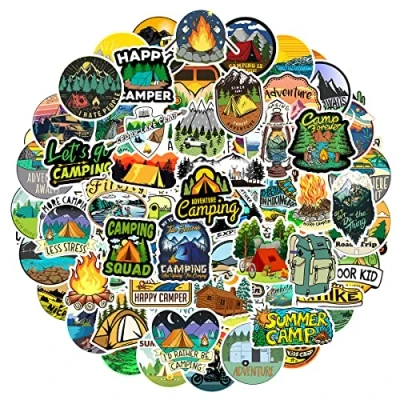 Image of MARSFORCE Camping Hiking Stickers, Gift for Kids Teens Adult, Waterproof Vinyl Decals Laptop Water Bottles Skateboard Bike Car Helmet Travel Luggage Guitar Toy Phones DIY Party [100 PCS]