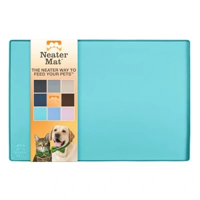 Image of Neater Pet Brands Mat Waterproof Silicone Bowls Protect Floors from Food &amp; Water (24&quot; x 16&quot; Silicone, Aquamarine)