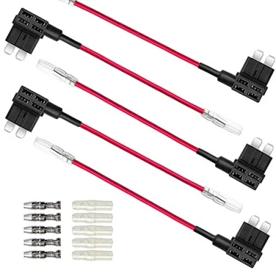 Image of Aiqeer 5 Pieces 12V / 24V Medium Add a Circuit Fuse Taps, Car Piggy Back Holder with Wire Harness, Free 15 Standard Blade Fuses and Puller (Butt Terminal)