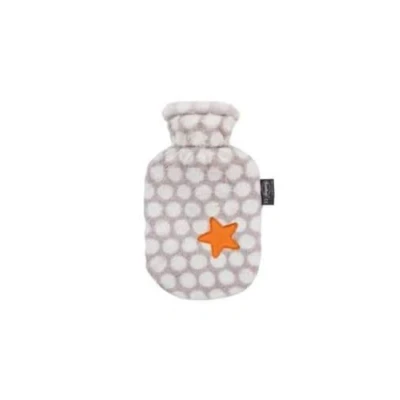 Image of Fashy 0.8L Small Hot Water Bottle, Plush Spotted Fleece Orange Star Cover