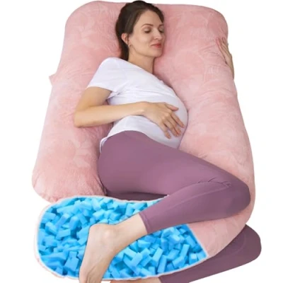 Image of U Shaped Full Body Pregnancy Pillow with Removable Cover for Maternity Women,Pregnancy Pillows Sleeping,Support Back, Legs, Belly,55 Inch Women (Memory Foam, Pink)