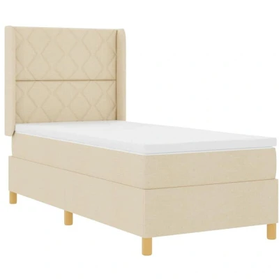 Image of vidaXL Box Spring Bed with Mattress &amp; LED Cream 90x200 cm Fabric