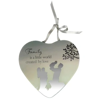 Image of Family is a little world created by love Reflections from the Heart Mirrored Hanging Plaque