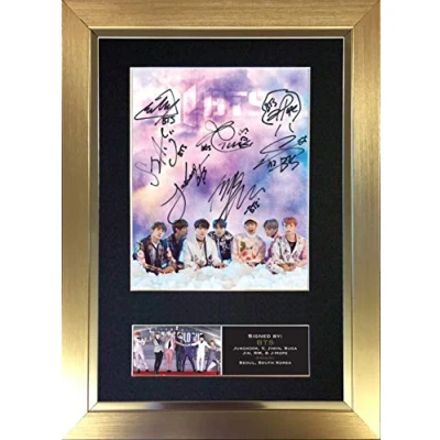 Image of #760 BTS No2 Signed Autograph Mounted Photo Reproduction PRINT A4 Rare Perfect Birthday (297 x 210mm) (Gold Frame)
