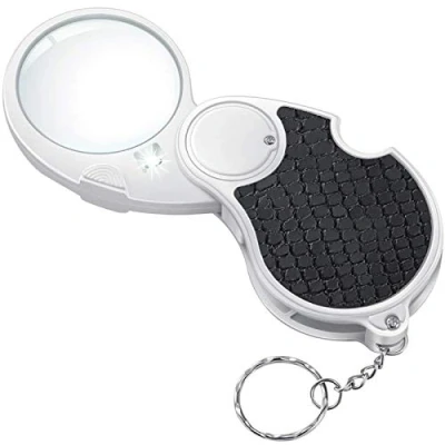 Image of Magnifying Glass with Light, Illuminated Glass, 5x Handheld Magnifier Small Foldable Hand for Reading Hobby Travel Flip Lens 45 mm Diameter