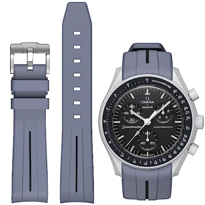 Image of BONACE strap for Omega X Swatch Moonswatch Watch 20mm,Soft Rubber Speedmaster Replacement Strap,Curved No Gap Men Women