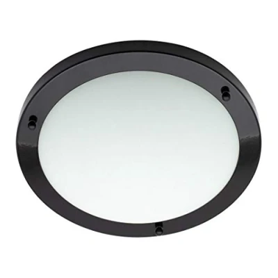 Image of LITECRAFT Mari 18 Watt Large LED IP44 Rated Flush Bathroom Ceiling Light in Satin Black Modern Style Home Lighting