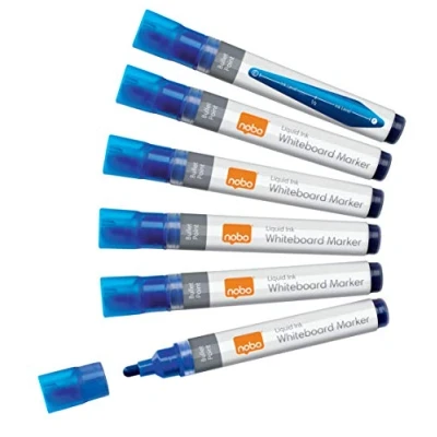 Image of Nobo Liquid Ink Drywipe Whiteboard Pens, 3 mm Bullet Tip, Pack of 10, 1915378, Coloured