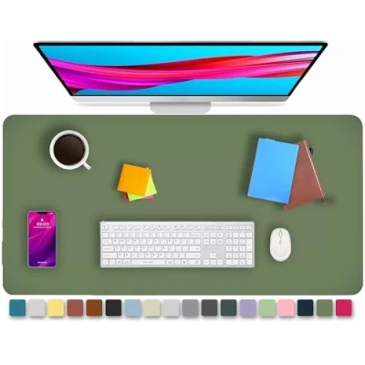 Image of KKTECH Leather Desk Pad, Non Slip, Mouse Premium Office Table Writing Mat for Laptop Writing, Waterproof (Olive Green, 90 x 43)