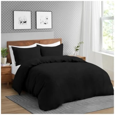 Image of GC GAVENO CAVAILIA Microfiber Duvet Covers Bedding Set Single (135x200 cm) Breathable Quilt with Pillowcase Black Easy Care Washable Bed Linen