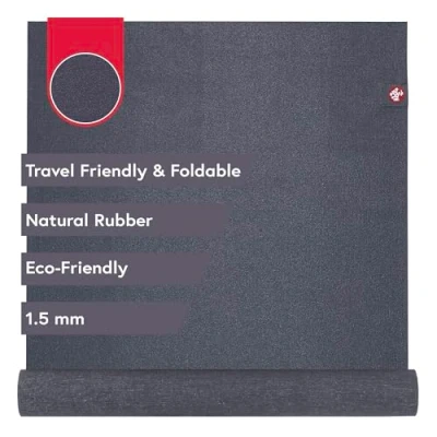 Image of Manduka EKO Superlite Yoga Travel Mat 1.5mm Thick for Portability, Eco Friendly and Made from Natural Tree Rubber. Superior Catch Grip Traction, Support Stability Charcoal