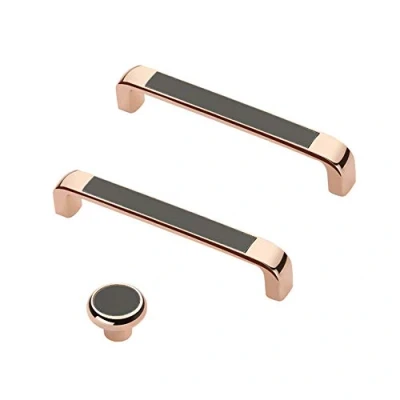Image of Cabinet Door Drawer Handles Knobs Pull Cupboard Closet Shape Handle (96mm, Rose Gold &amp; Black)