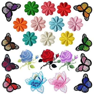 Image of Woohome Iron on Patches 23 PCS Rose Flower Butterfly Patch Embroidered Applique for Craft, Sewing, Clothing