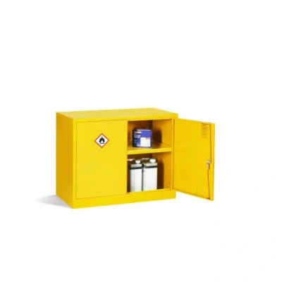 Image of Mini Dangerous Flammable COSHH Cabinet Chemical Storage 1 Shelf Hi Vis Yellow 610mm High x 915mm WIde 457mm Deep (30 Litre)