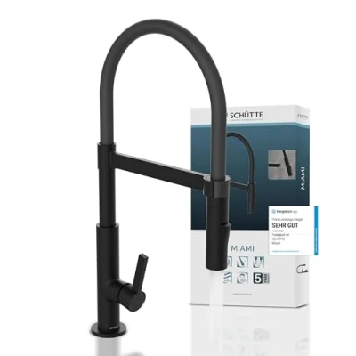 Image of SCHÜTTE 79147 Miami Kitchen Tap 360 with Soft Touch Hose, Single Lever Mixer Extendable Magnetic Dish Rinser for The Sink, Black Matt