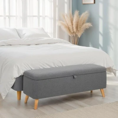 Image of Julian Bowen Blanket Box, Linen Fabric, Grey, Height: 44, Width: 121, Depth: 40cm