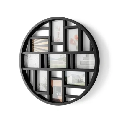 Image of Umbra Luna 4x6 Picture Frame Collage and Wall Décor, Round Multi Frame, Holds nine 4x6&quot; Photos, Black