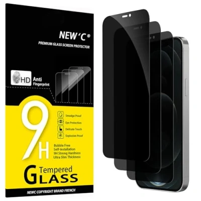 Image of NEW&#039;C 3 Pack Privacy Screen Protector for iPhone 12 Pro Max (6.7&quot;), Enhanced 28 Degree Angle, Ultra Durable 9H Hardness, Bubble Free