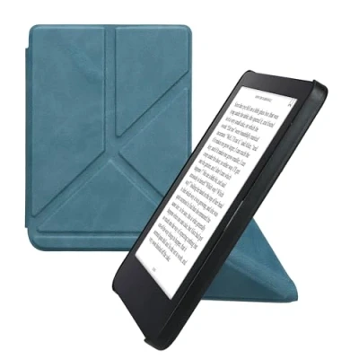 Image of kwmobile Origami Case Compatible with Kobo Clara 2E / Tolino Shine 4 Slim PU Leather Cover Stand Petrol