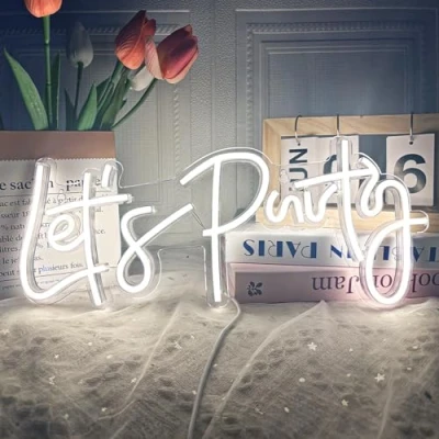 Image of Let&#039;s Party Neon Sign, LED Light Signs for Wall Decor, Art Decoration Letter Sign Bedroom Decor,Birthday Party,Wedding,Valentines Day Gift (Let&#039;s White),40 x 17CM