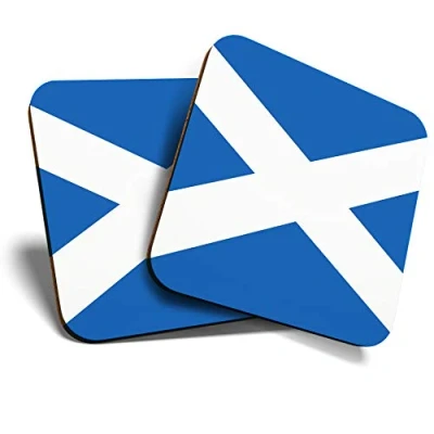 Image of Great Coasters (Set of 2) Square/Glossy Quality Coasters/Tabletop Protection for Any Table Type Scottish Flag Scotland Britain #15675