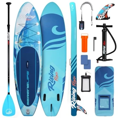 Image of SereneLife Inflatable Stand Up Paddle Board, SUP Board Paddleboards for Adults &amp; Youth, Accessories,15.25 cm Thick Standup Paddleboarding, Non Slip Deck, Wide Stance, Surf Control