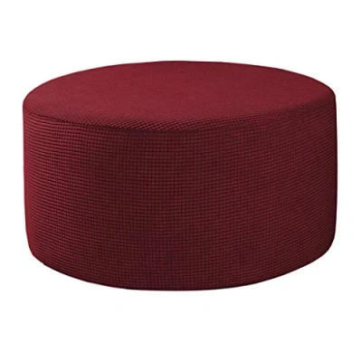 Image of Baoblaze Ottoman Slipcovers Round Footrest Footstool Covers Stretch Fabric Storage Covers, High Spandex Slipcover Machine Washable, Wine Red