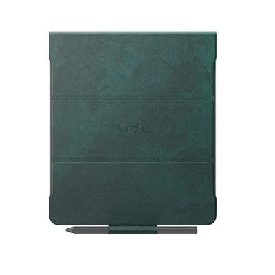 Image of Amazon Kindle Scribe Premium Leather Folio Case with Magnetic Attach (only fits Scribe), slim and lightweight cover, Mystery Green