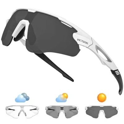 Image of Victgoal Cycling Glasses Photochromic Running Sunglasses for Men Women, TR90 Frame with UV Protection Sports (White)