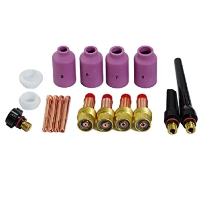 Image of RIVERWELD TIG Gas Lens Collet Body 45V24 45V25 45V26 45V27 Alumina Nozzle Shroud 54N14 54N15 54N16 54N17 Back Caps 57Y02 57Y03 57Y04 Kit Fit SR WP 17 18 26 Welding Torch 17pcs