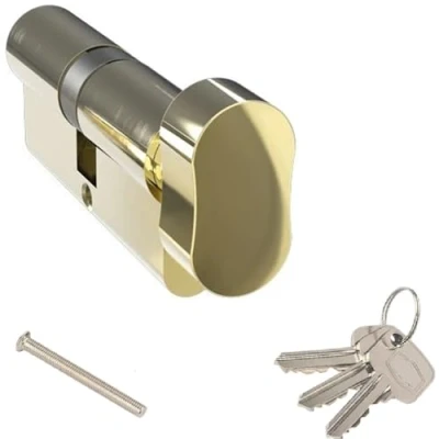 Image of Door Lock with Keys Thumb Turn Euro Cylinder Barrel 6 Pin Anti Drill and Pick (Polished Brass, 40/40)