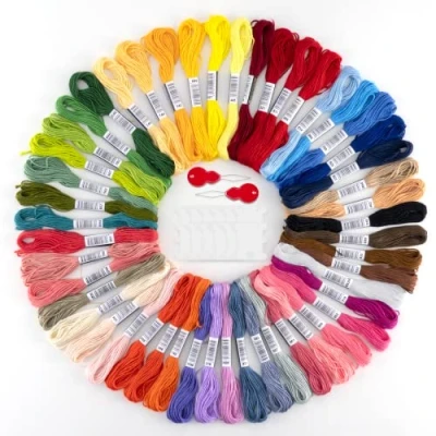 Image of 50 Colours Embroidery Thread Set, Floss, Multicoloured, Soft Polyester, Perfect for Bracelets, Knitting, Embroidery, Crafts, Arts, Cross Stitch, 8 m, 6 Threads, Sewing Crochet