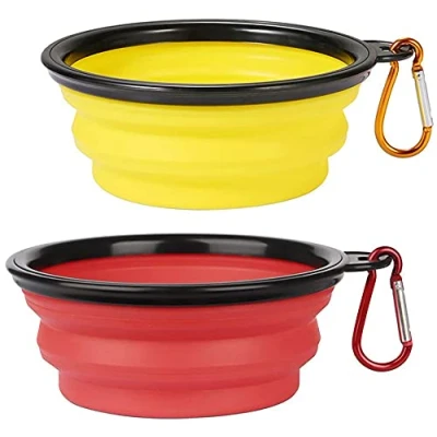 Image of Collapsible Dog Bowl,Collapsible Water Bowls for Cats Dogs, Portable Pet Feeding Watering Dish,Portable Food Bowl with Carabiner (Small(350ML), Red+yellow)