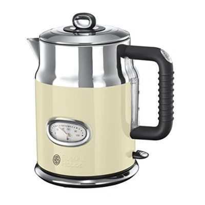Image of Russell Hobbs Electric Kettle (1.7L, Rapid Boil function, Perfect Pour Spout, Stainless Steel accents, Retro design, Removable washable filter, Water temperature &amp; level indicator, Cream) 21672