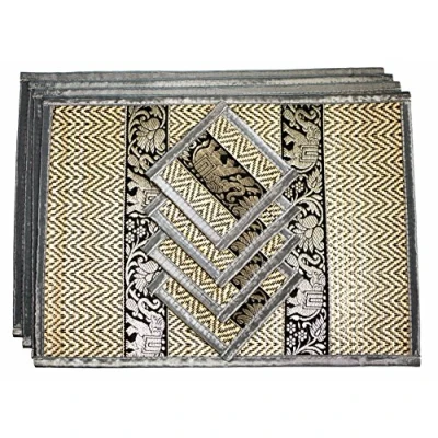 Image of Hand Woven Wicker Reed Placemats and Coaster Set Alternative to Plastic Heat Resistant Thai Style Durable Clean Perfect for Dining Table Décor of 4 (Medium Grey)